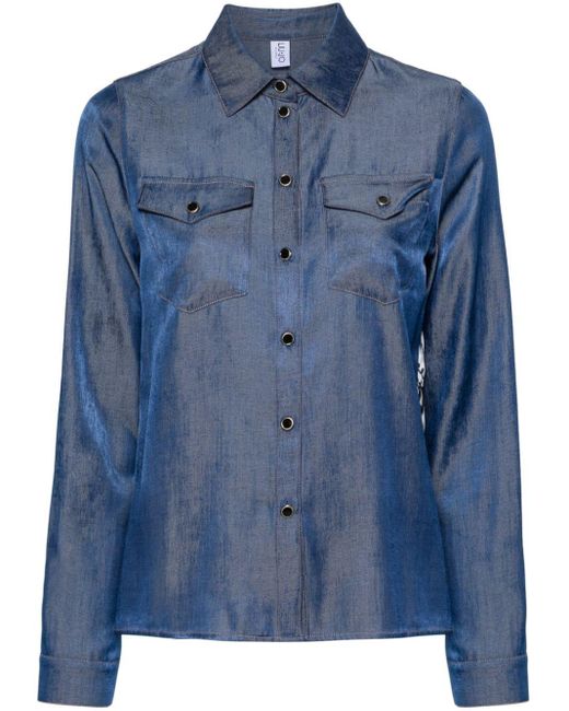 Liu Jo Denim-effect Satin Shirt Blue