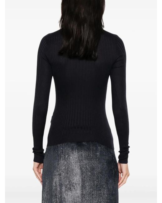 Peserico Blue Ribbed Mock-Neck Top