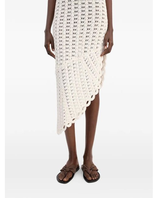 Loulou de Saison White Malena Ruffled Crochet Midi Dress