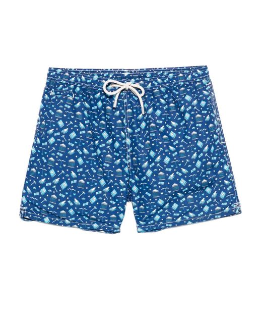 Mc2 Saint Barth Blue Graphic-print Swim Shorts for men