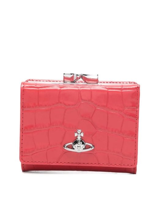 Vivienne Westwood Red Petit Portefeuille Frame À Effet Peau De Crocodile