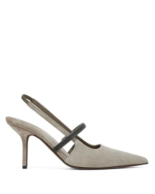 Brunello Cucinelli Gray Pointed Sling-Back Sandal