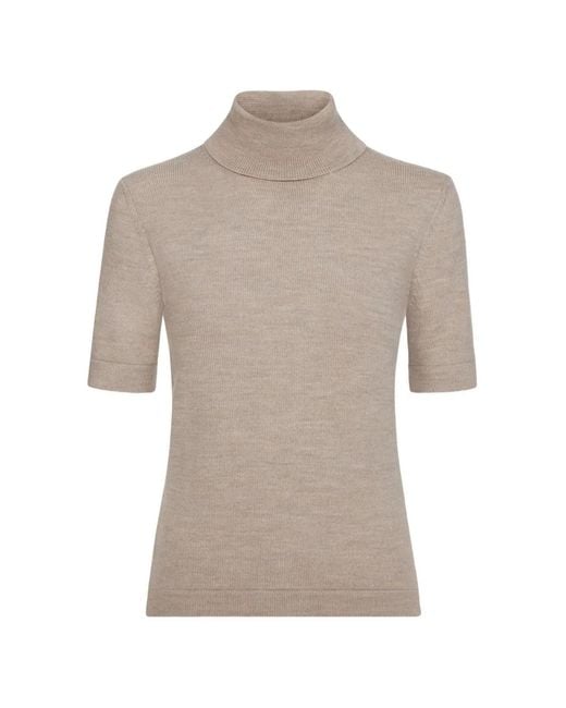 Oscar de la Renta Gray Turtleneck Short-Sleeved Knitted T-Shirt