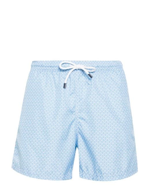 Fedeli Blue Madeira Turtle-print Swim Shorts for men