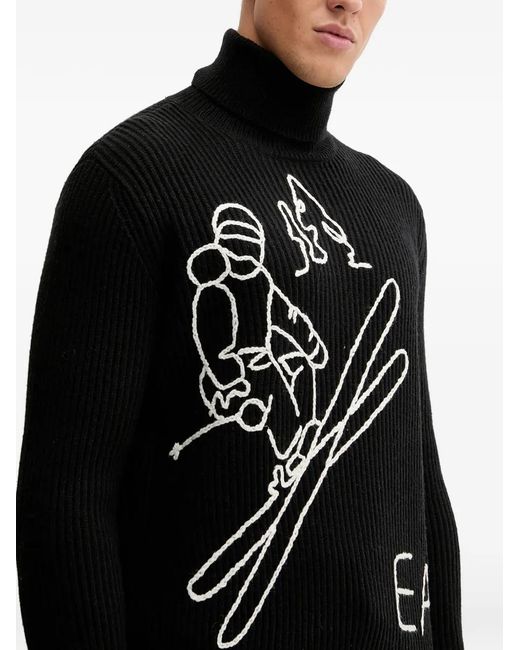 EA7 Black Roll-Neck Graphic Sweater for men