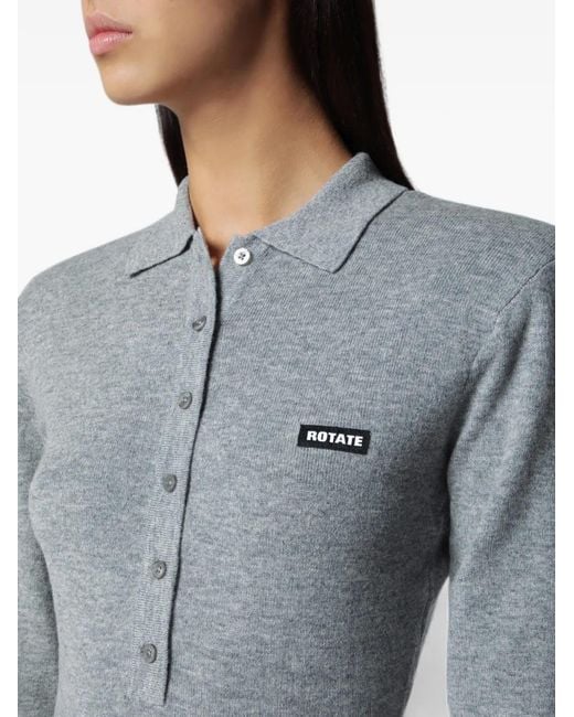 ROTATE BIRGER CHRISTENSEN Gray Logo-Patch Long-Sleeve Polo Shirt