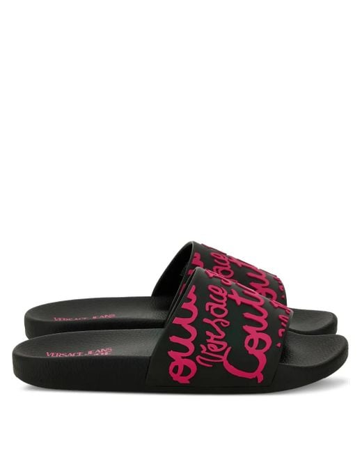 Versace Jeans Couture Logo-Print Slides in Red Lyst UK