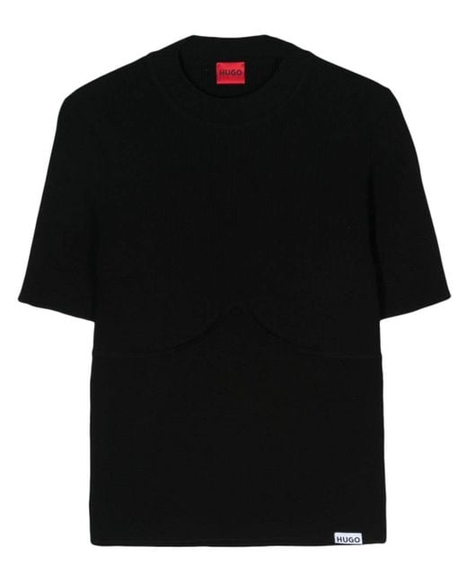 HUGO Black Panelled Knitted T-shirt