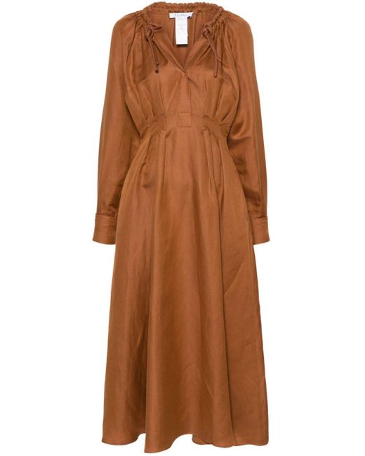 Max Mara Brown Rust Pleated Detailing Midi Dress