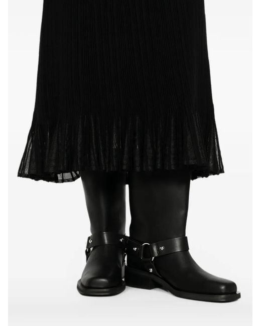 Maje Black Pleated Ruffled Mid Skirt