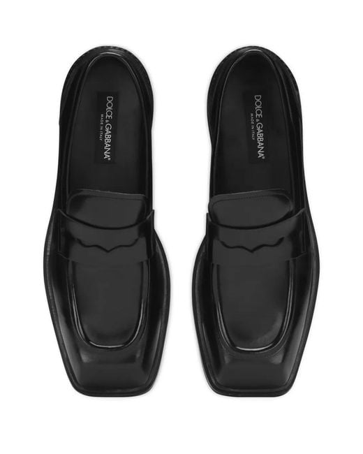 Dolce & Gabbana Black Square-Toe Leather Loafers for men