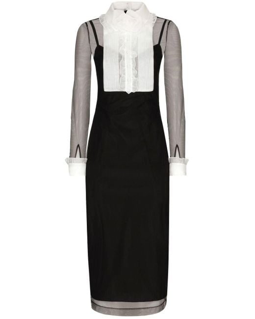 Dolce & Gabbana Black Ruffled Bib-collar Midi Dress
