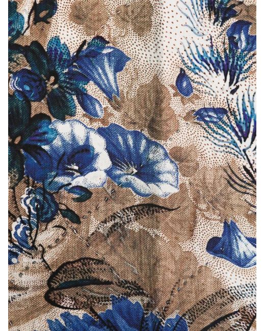 Pierre Louis Mascia Blue Aloeuw Floral-Print Fringed-Edge Silk Scarf