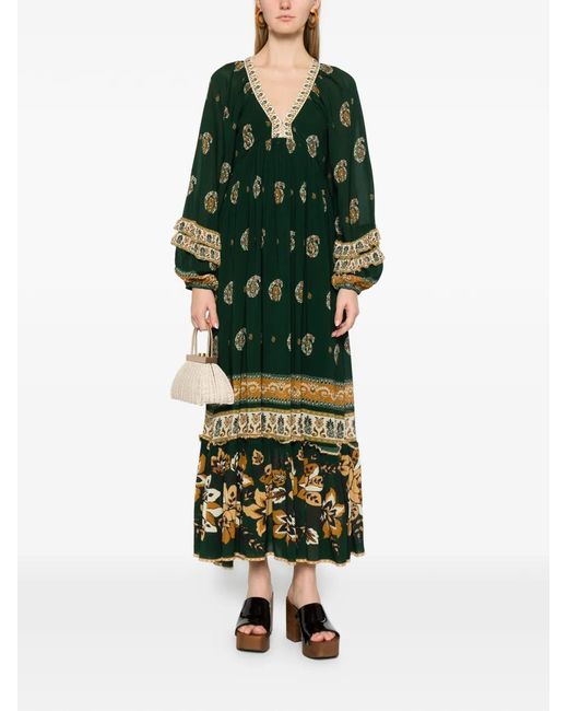 Farm Rio Green Ayla Floral-Print Maxi Dress