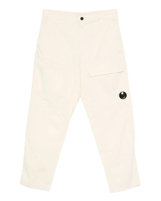 C P Company Natural Relaxed Fit Straight Pants With Minimalist Design And Distinctive Patch for men