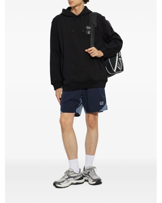 EA7 Black Logo-Patch Hoodie for men