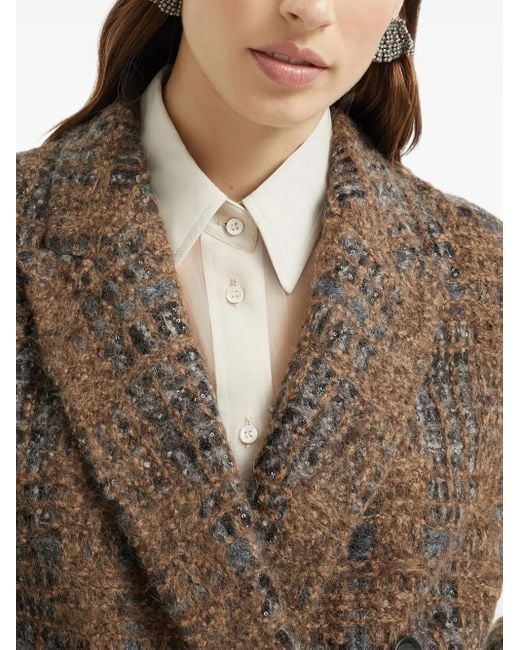 Brunello Cucinelli Brown Double-Breasted Checked Blazer