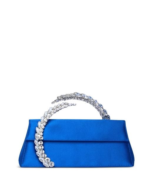 L'ALINGI Blue Karma Stone-Encrusted Satin Clutch Bag