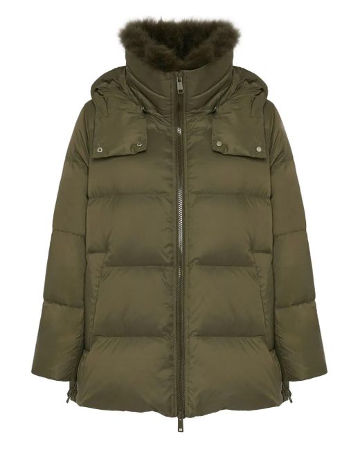 Yves Salomon Green Lambswool-Collar Down Jacket