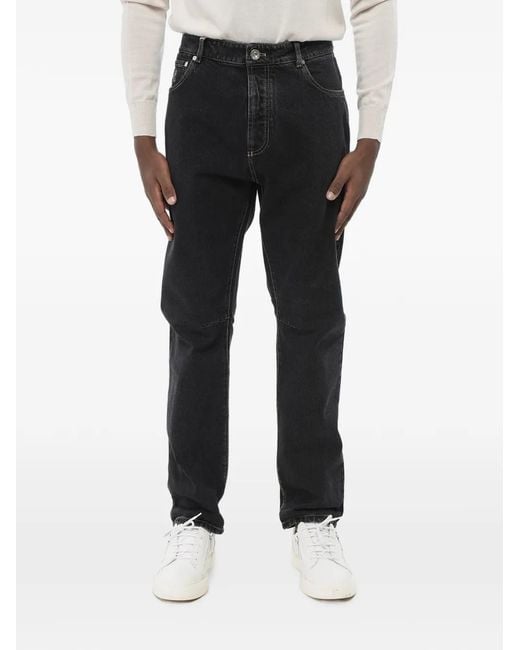 Brunello Cucinelli Black Logo-Patch Straight Jeans for men