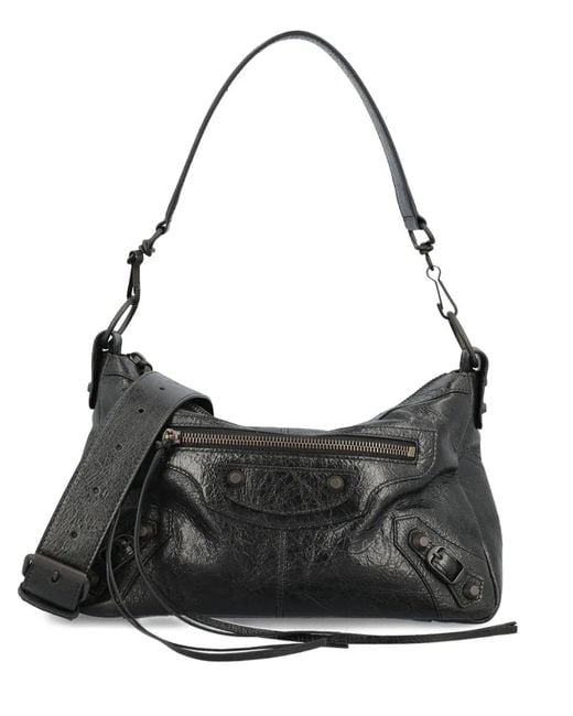 Balenciaga Black Small Le City Moto Leather Shoulder Bag for men