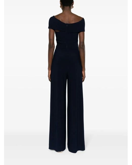 Talbot Runhof Blue Halterneck Crepe Jumpsuit