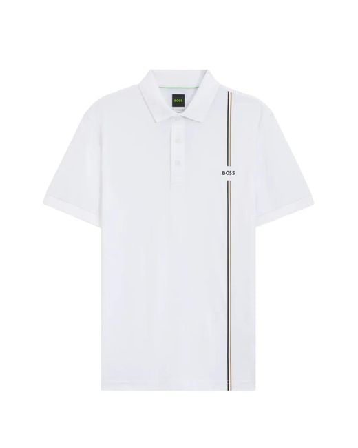 Boss White Logo-Print Polo Shirt for men