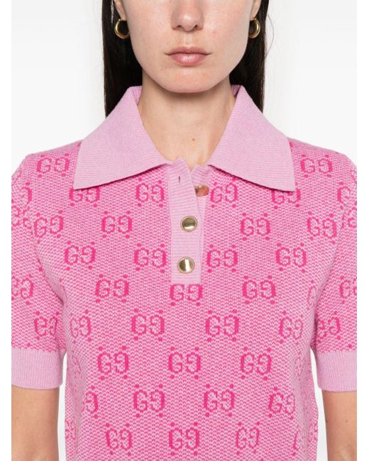 Polo de punto con logo GG Gucci de color Pink