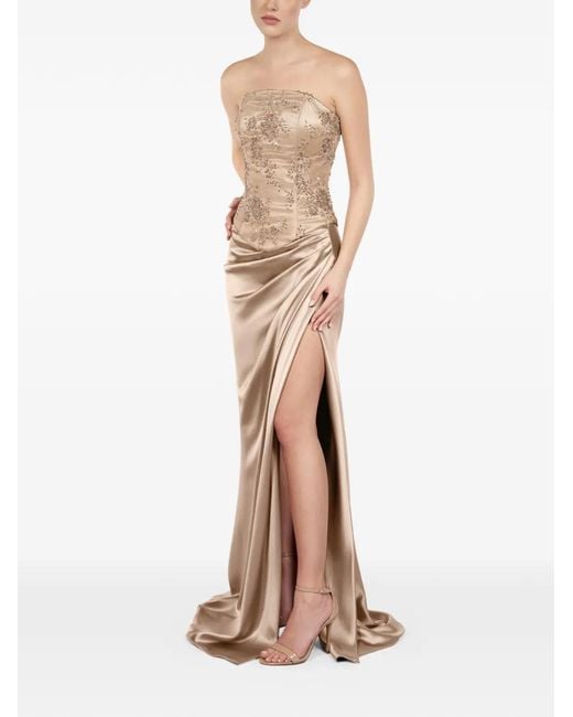 ALEXIA & ANTONIA Natural Draped Side-Slit Maxi Skirt
