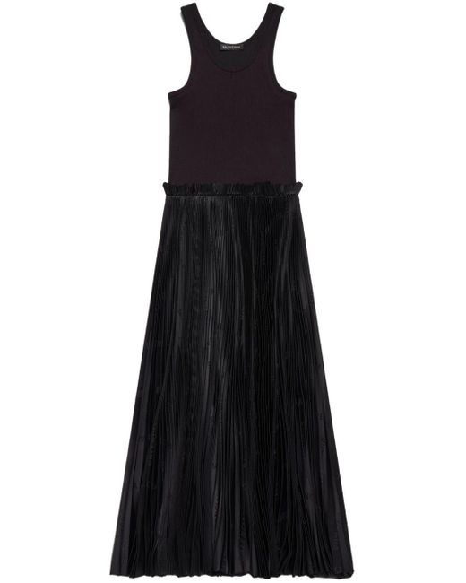 Balenciaga Black Scoop-neck Pleated Midi Dress