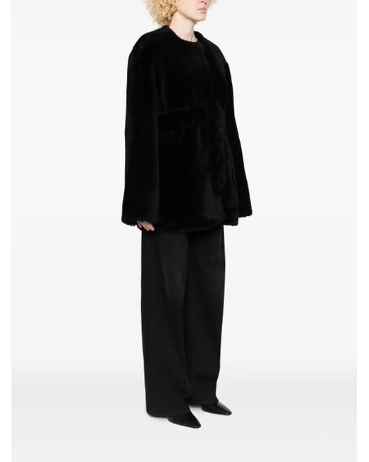 Totême Black Belted Shearling Jacket