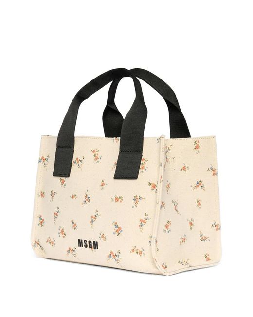 MSGM Natural Floral-Print Tote Bag