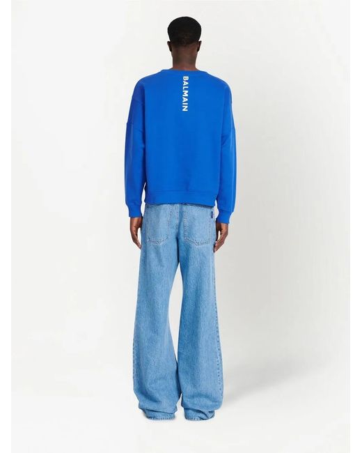 Balmain Blue Logo-Patch Cotton Sweatshirt for men