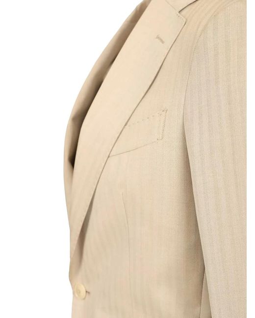 Al Duca D'aosta Natural Herringbone Single-Breasted Suit for men