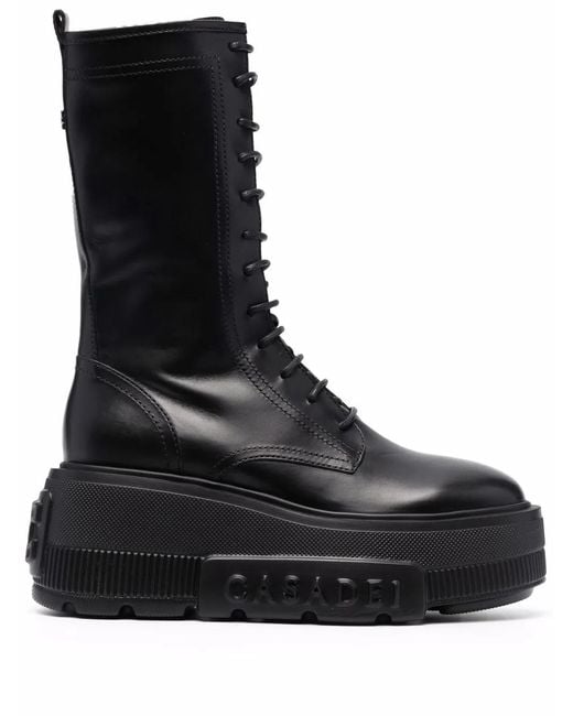 Casadei Black Lace-Up Platform Boots