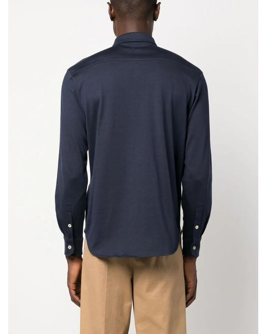 Eleventy Blue Contrasting-Trim Cotton Shirt