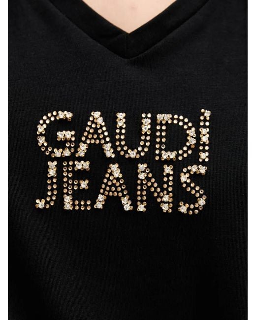 GAUDI Black Logo-Embellished Knot-Detail T-Shirt