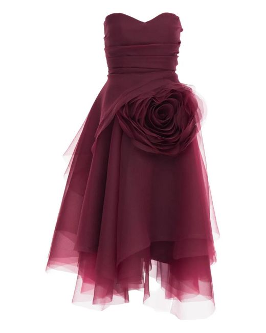 Ana Radu Purple Floral-Appliqué Strapless Dress