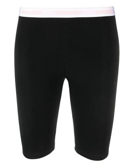 DSquared² Black Logo-Waistband Stretch-Cotton Cycling Shorts