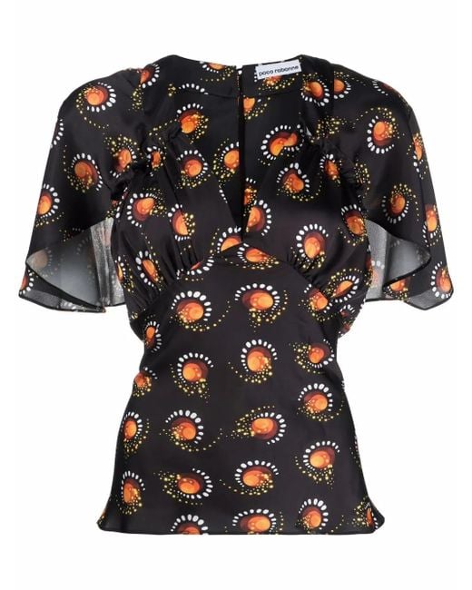 Rabanne Black Motif-Print V-Neck Top