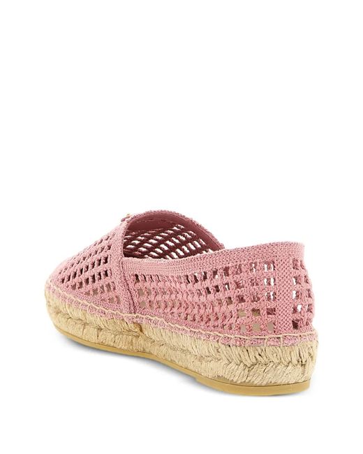 Prada Pink Crochet-Knit Logo-Plaque Espadrilles