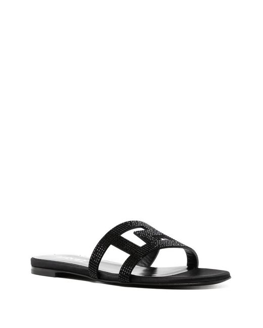 Versace Black Greca Maze Crystal Flat Sandals