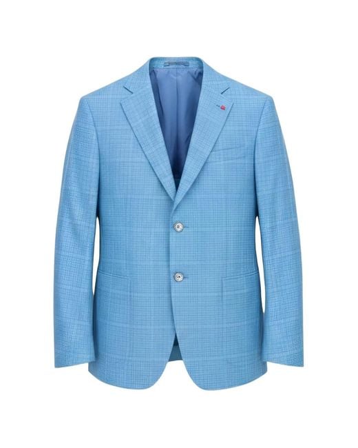 Isaia Blue Check-Pattern Notched-Lapel Jacket for men