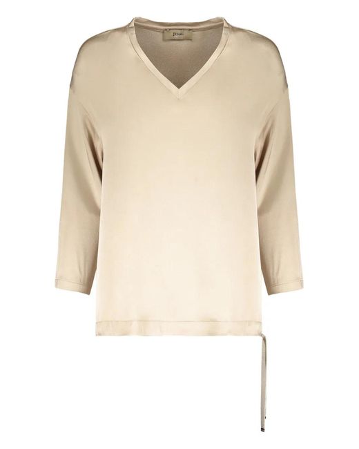 Herno Natural Blouse With Long Sleeves V-Neck