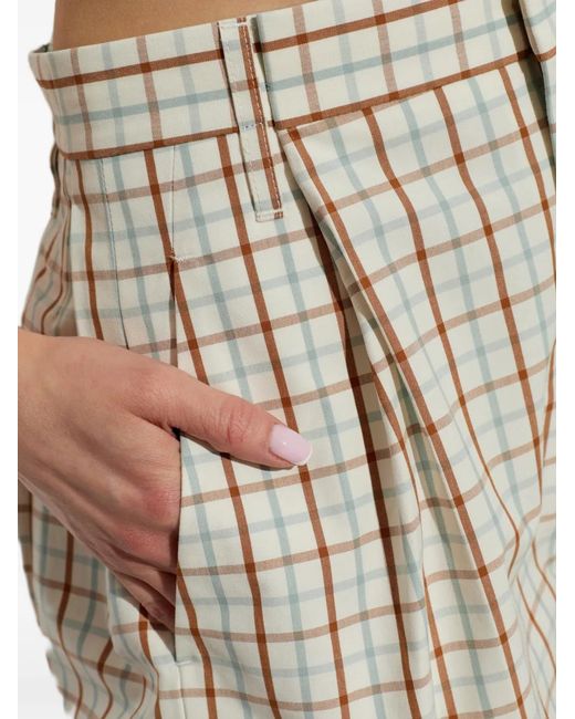 Victoria Beckham Natural Check-Pattern Pleated Shorts