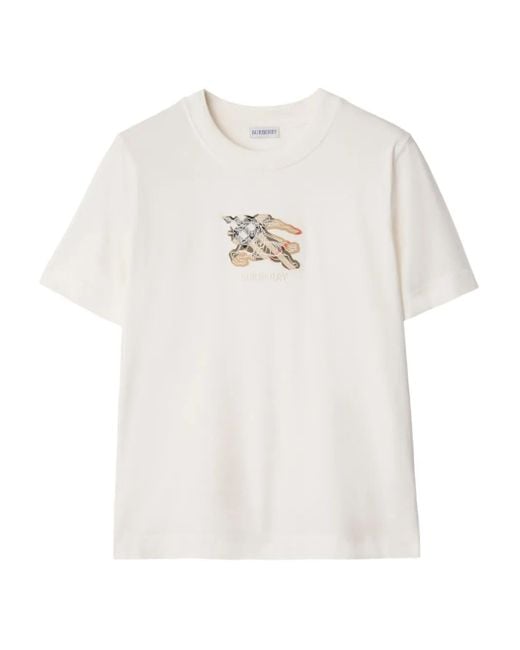 Burberry White Knight Check Cotton T-Shirt