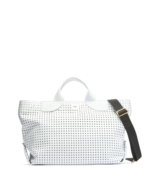 N°21 White Panelled Perforated Tote Bag