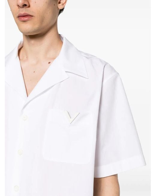 Valentino Garavani White V-Detail Bowling Shirt for men