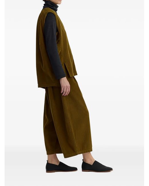 Black Crane Green V-Neck Corduroy Vest