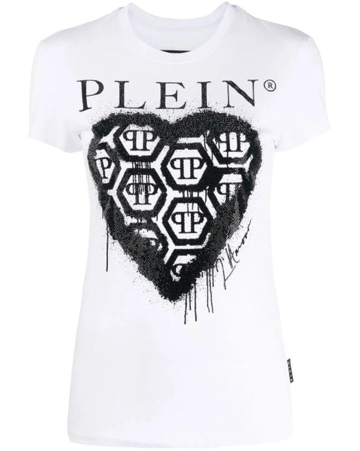 Philipp Plein White Logo-Print Short-Sleeve T-Shirt